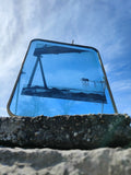 Porte-photo pliable avec cadre sombre, photo de paysage sur vitrine transparente