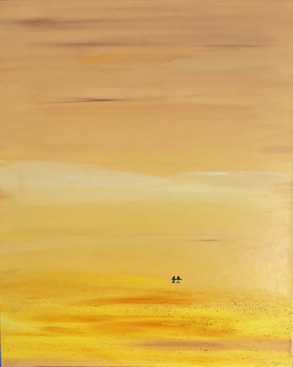 Tableau encadré, détail du dégradé jaune et beige sur fond clair