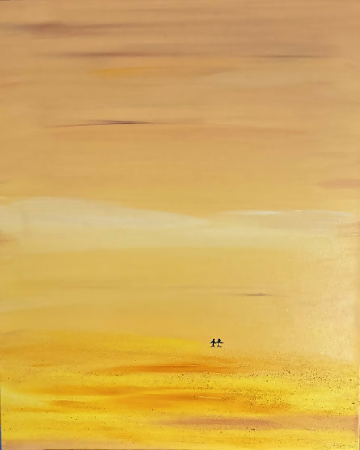 Tableau encadré, détail du dégradé jaune et beige sur fond clair