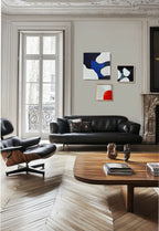 Tableau abstrait en cadre, petit format : motif rouge et blanc, formes arrondies