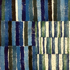 Détail de tableau abstrait: bandes verticales bleu nuit, vert et blanc