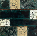 Panneau décoratif en mosaïque, carrés vert foncé et turquoise, bordures dorées