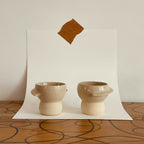 Duo de tasses à café en céramique beige, avec anse, deux pièces