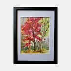 Tableau encadré : illustration aquarelle d’un arbre d’automne aux couleurs chaudes