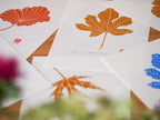 Ensemble de gravures sur papier washi, feuilles d’érable orange et bleues