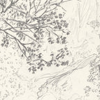 Détail d’un tirage d’art noir et blanc : branches et feuilles tracées au trait.