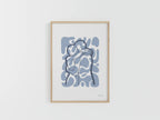 Tirage A4 encadré en bois, motif abstrait bleu de personnages stylisés