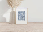 Tirage A4 encadré en bois, motif bleu clair sur fond texturé abstrait