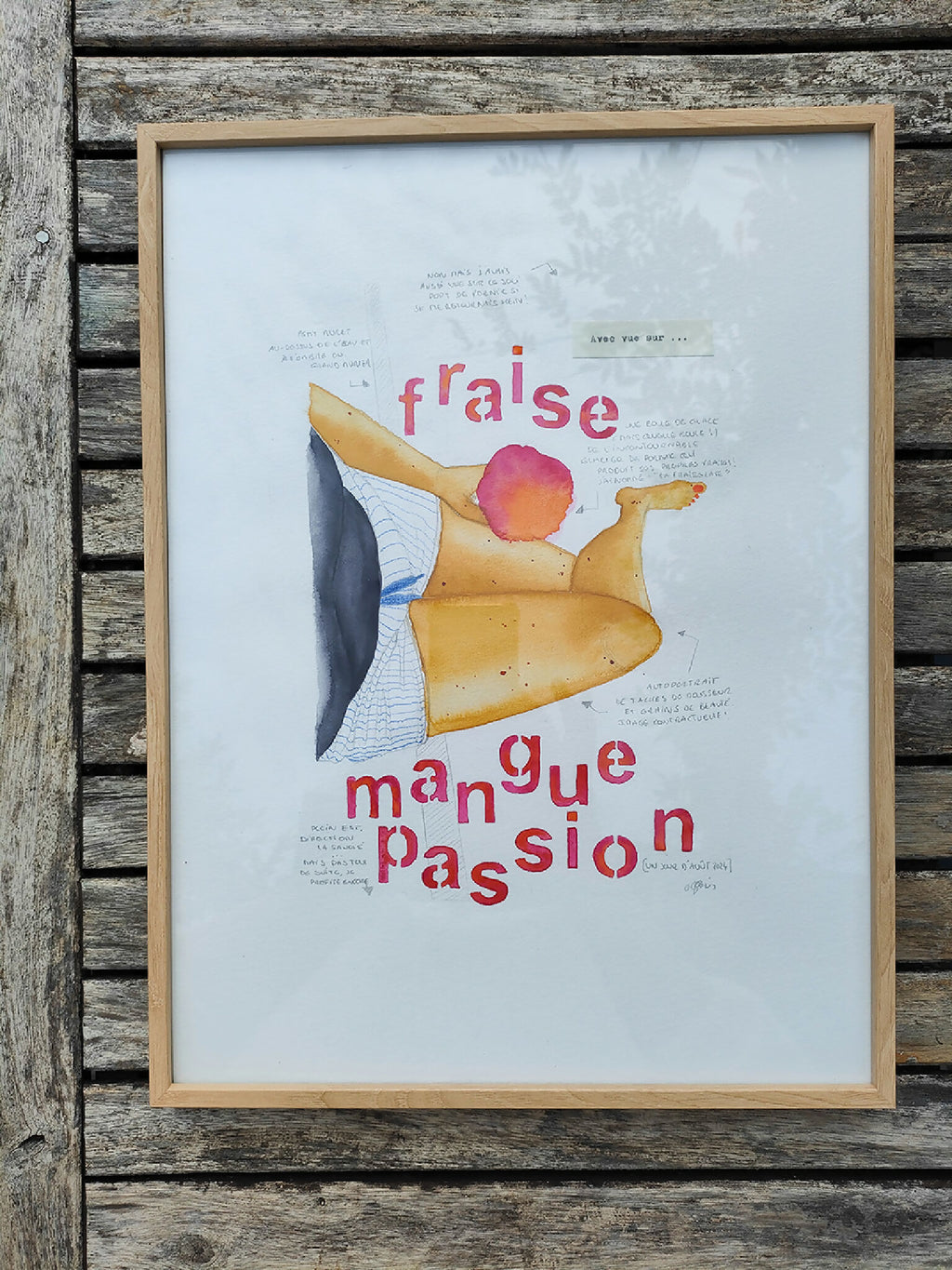 Affiche encadrée avec illustration stylisée d’une femme et texte « false mangue passion »