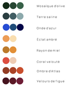 Grande tasse trapèze : palette de couleurs en pastilles (vert, bleu, orange, rose, bordeaux).