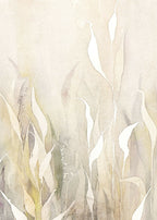 Aquarelle aux herbes ondulées : beiges, blanc cassé et pointes vert pâle.