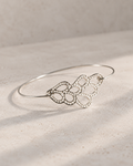 Jonc bracelet argent massif recyclé avec motif dentelle ajourée et cœur
