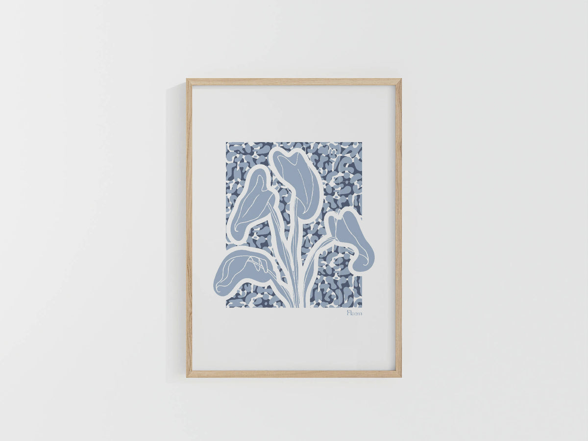 Tirage A4 encadré : illustration d’alocasia bleue sur fond clair.