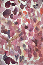 Gros plan aquarelle d’un arbre aux feuilles et fleurs rose, violet et brun