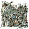 Illustration animalière sur papier, scène d’oiseaux et animaux, carré 30×30 cm