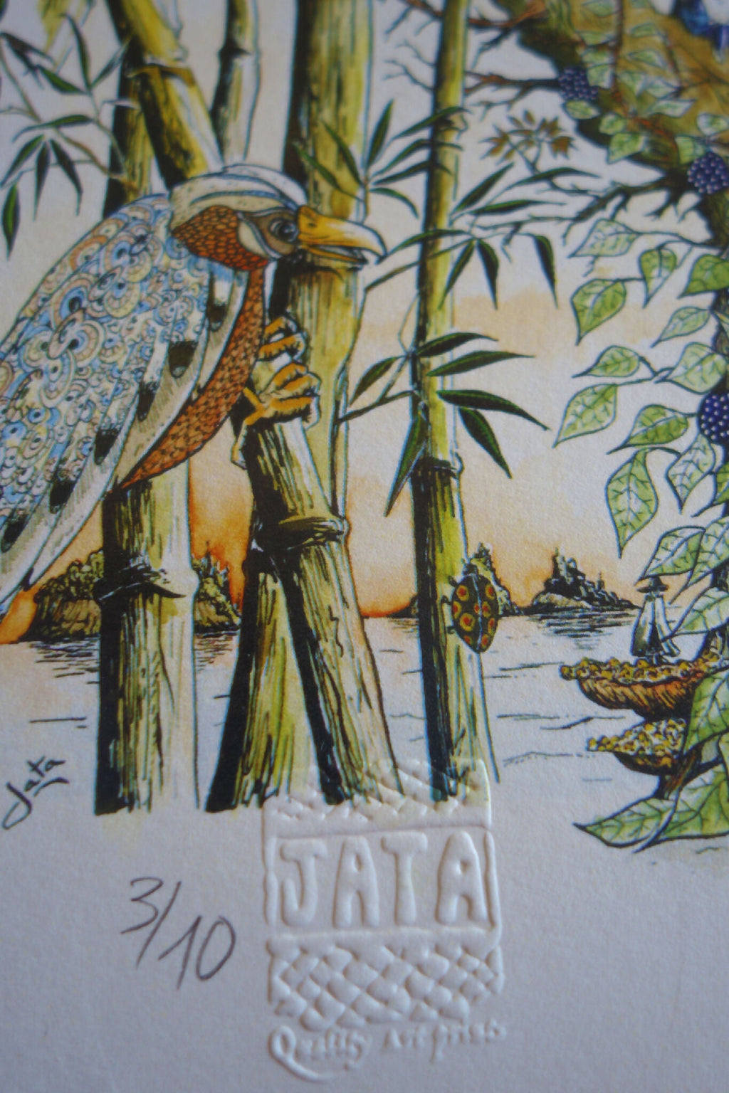 Signature et numéro sur impression d’illustration jungle, style vintage, carré 30×30 cm