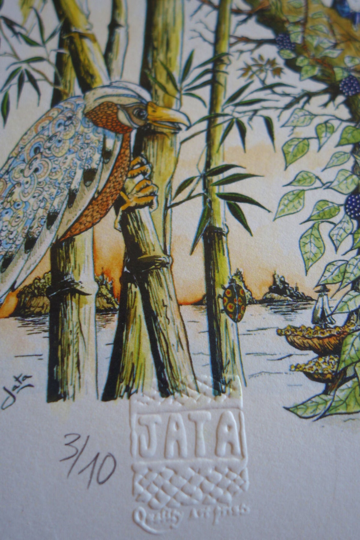 Signature et numéro sur impression d’illustration jungle, style vintage, carré 30×30 cm