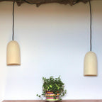 Lanterne suspension avec deux abat-jours en feutre beige