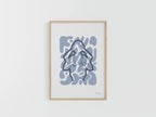 Tirage A4 encadré avec motif abstrait bleu en forme d’ensemble graphique.