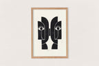 Linogravure encadrée « Sœurs Jumelles » : visages abstraits noir sur fond clair