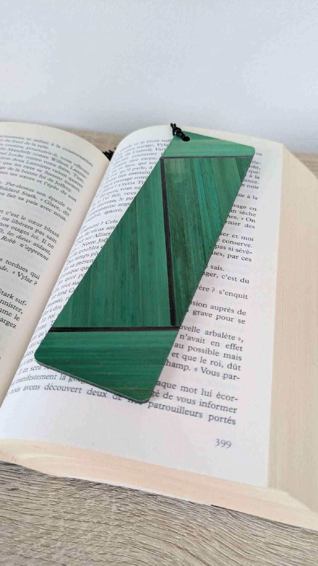 Straw marquetry bookmark Light green/Anthracite grey/Gold