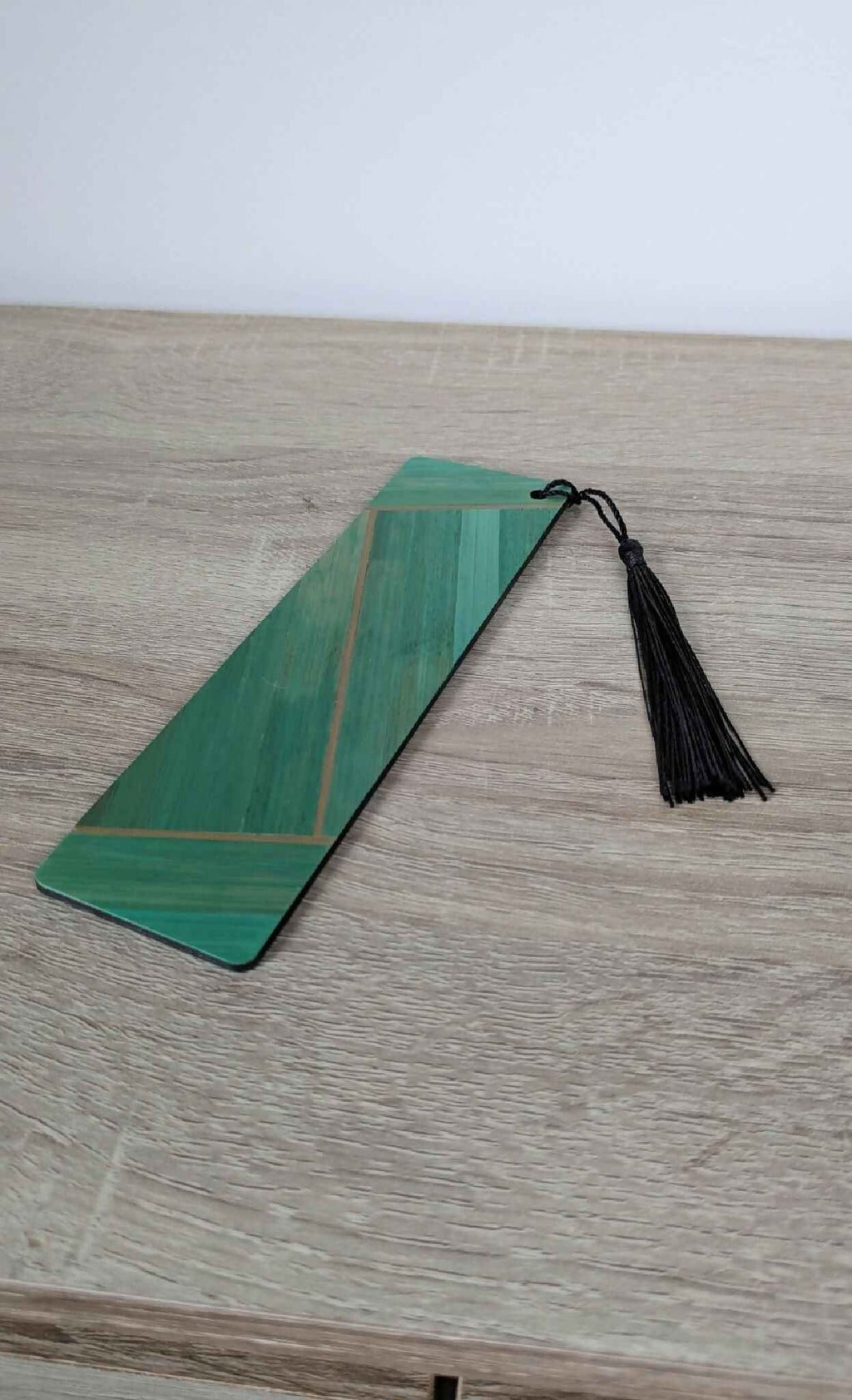 Straw marquetry bookmark Light green/Anthracite grey/Gold