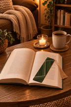 Marque-page en paille marqueterie vert et gris anthracite, gland beige