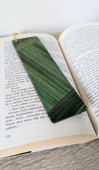 Straw marquetry bookmark Green/Anthracite Grey/Beige
