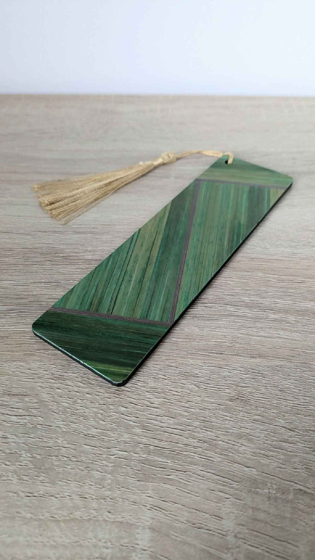 Straw marquetry bookmark Green/Anthracite Grey/Beige