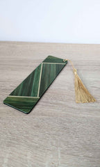 Straw marquetry bookmark Green/Anthracite Grey/Beige
