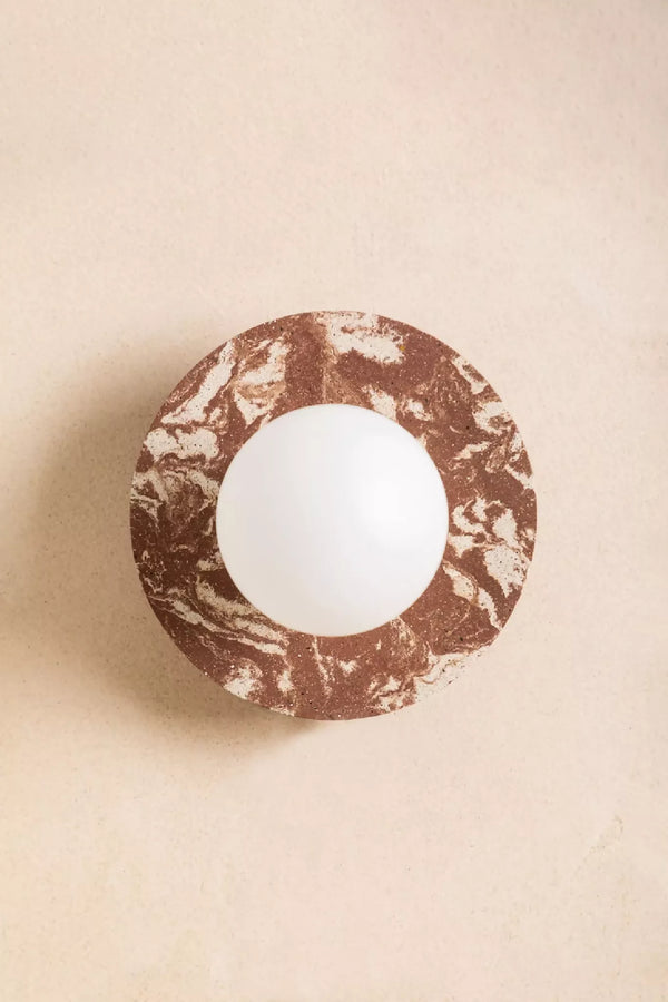 Applique ALBA disque marron marbré avec diffuseur blanc