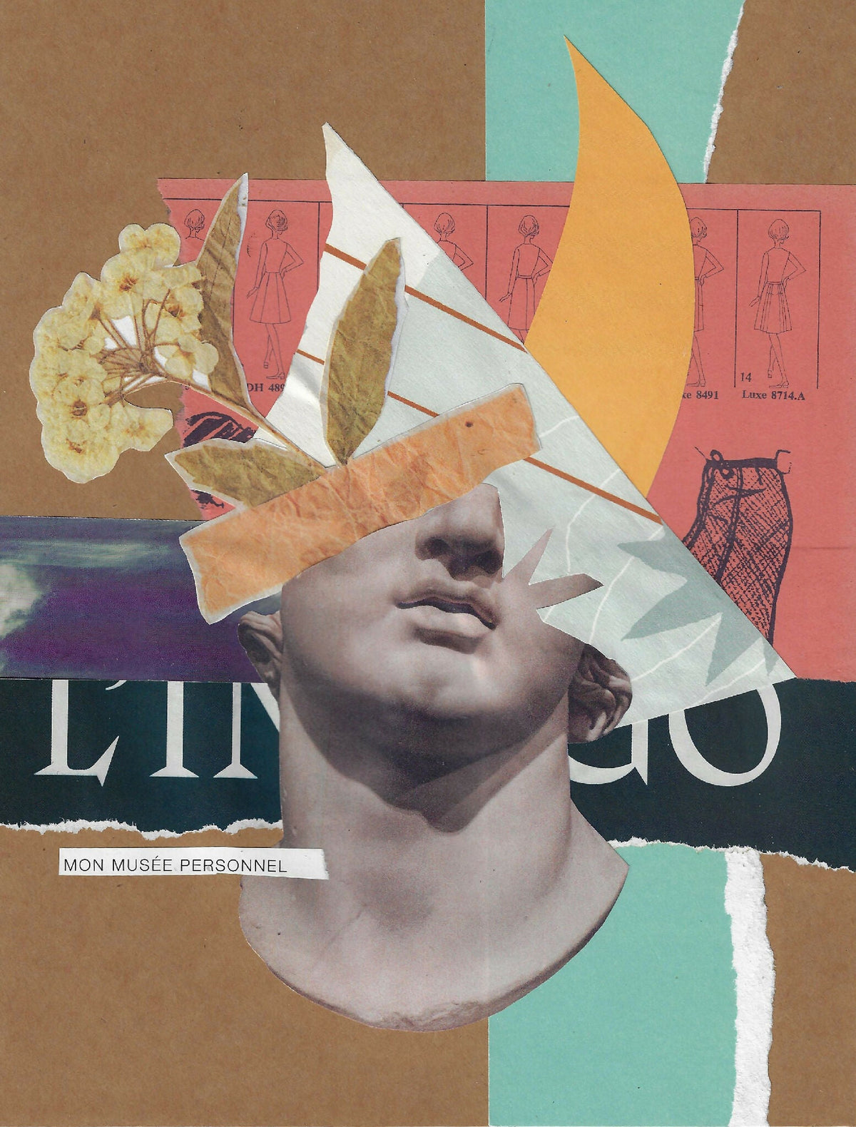 Affiche encadrée : gros plan d’un collage abstrait avec visage masculin