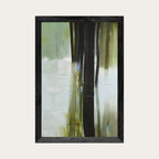 Toile abstraite encadrée, traits vert clair et noir