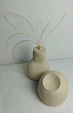 Ensemble de décoration : deux vases beige avec tiges décoratives et formes rondes
