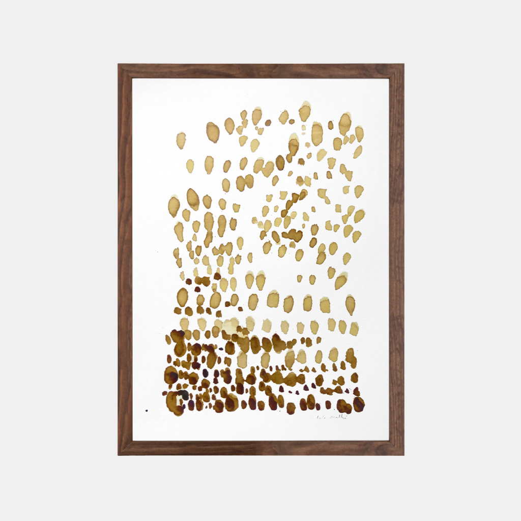 Tableau encadré à points café beige et brun sur fond clair