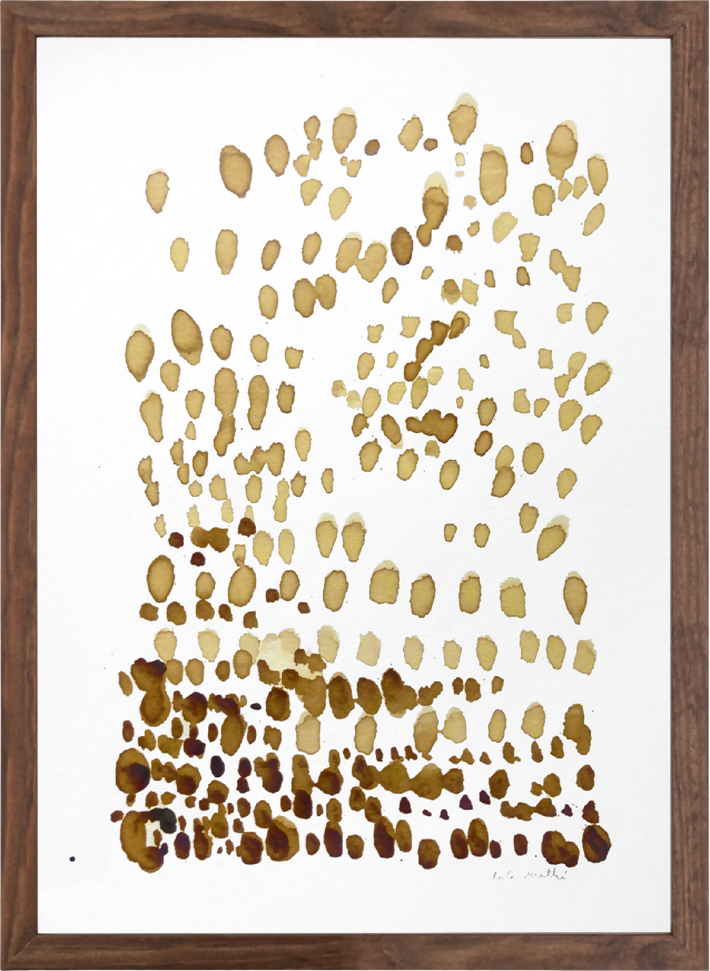 Tableau encadré avec empreintes café brun et beige en motif dispersé