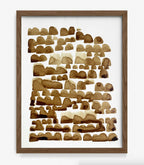 Peinture abstraite encadrée, taches brun café sur papier coton blanc.
