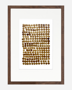 Peinture encadrée « Bulles 2 » : grille de bulles au café sur papier coton, points bruns.