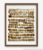 Tableau encadré peinture café sur papier coton, motifs abstraits et signature en bas