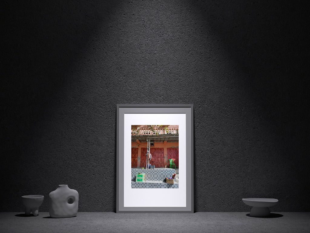 Photographie encadrée, scène de boutique en couleur