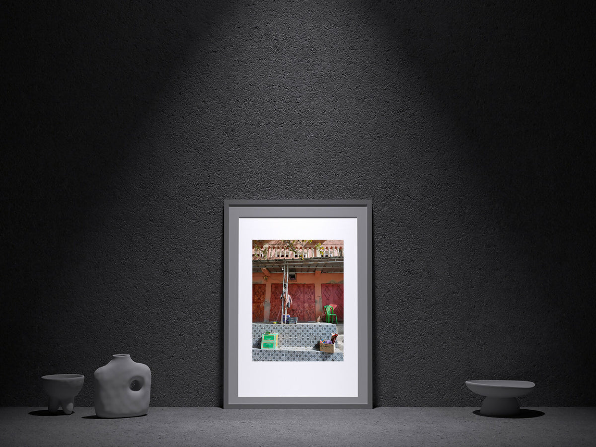 Photographie encadrée, scène de boutique en couleur