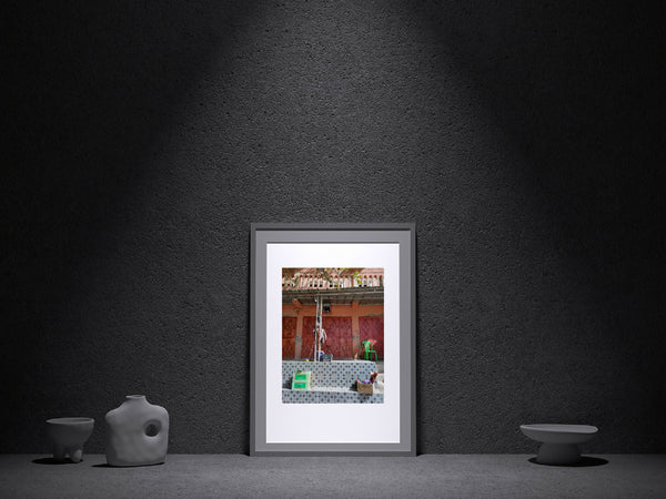 Photographie encadrée, scène de boutique en couleur