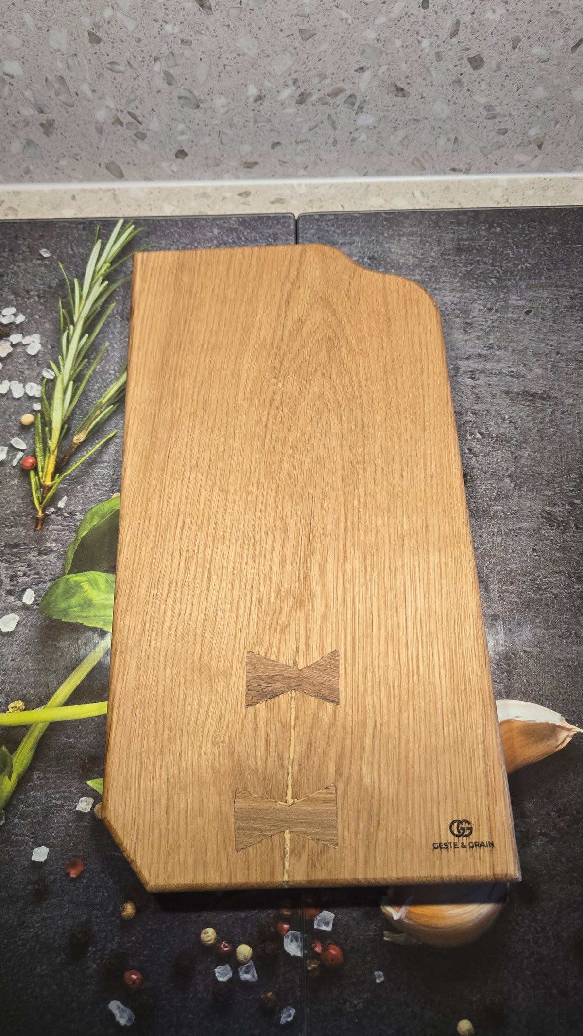 Organic solid oak serving board & walnut butterfly inlays — One-of-a-kind piece