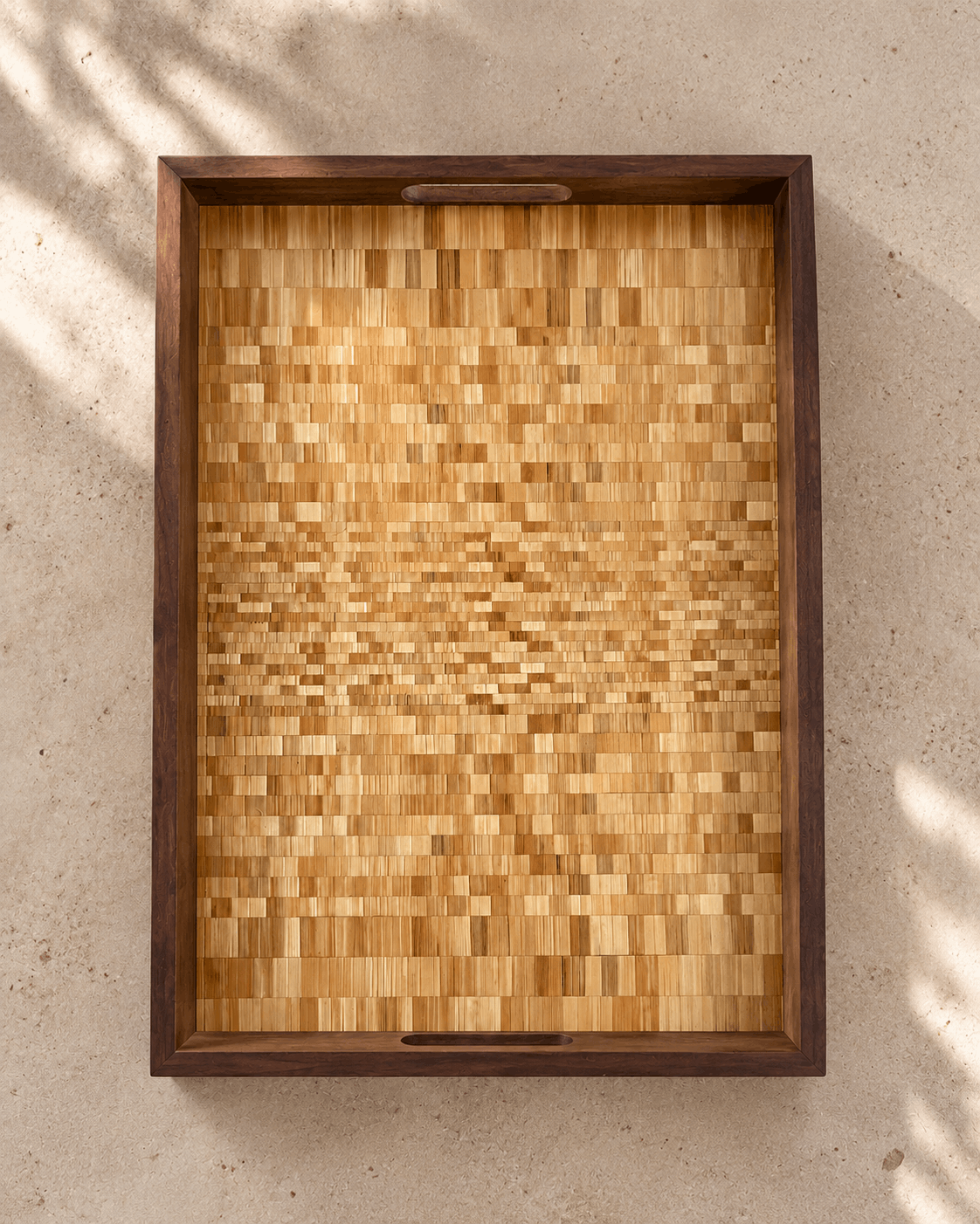 Mosaïque de lumière Plateau en noyer – Marqueterie de paille de seigle naturelle