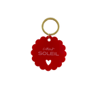 Porte-clés rouge en forme de soleil, anneau doré, inscription « cœur SOLEIL »