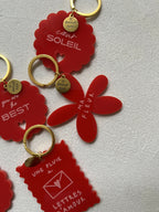 Porte-clés fleur rouge avec anneaux et pendentif texte « Ma fleur »