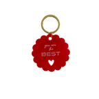 Porte-clés rouge en forme de fleur, anneau doré, texte « you are the BEST »
