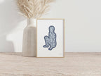 Tirage d’art A4 encadré, illustration abstraite bleue sur fond clair