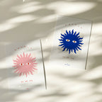 Lot de 2 cartes à message, soleils bleu et rose, visages et « de ma vie »