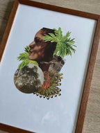 Souvenir de voyage encadré en bois, portrait stylisé, palmiers et motif mandala